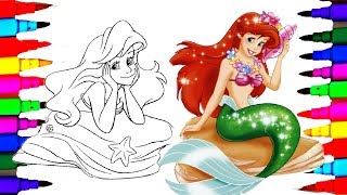 Learn Rainbow Colors l Disney Princess Ariel Coloring Pages l Art for Kids