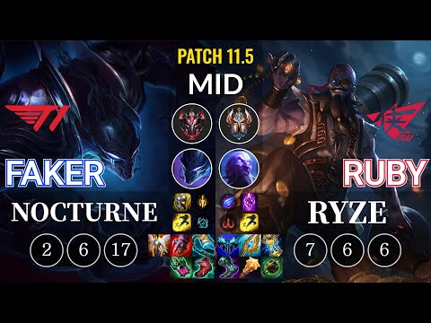 T1 Faker Nocturne vs RW Ruby Ryze Mid - KR Patch 11.5