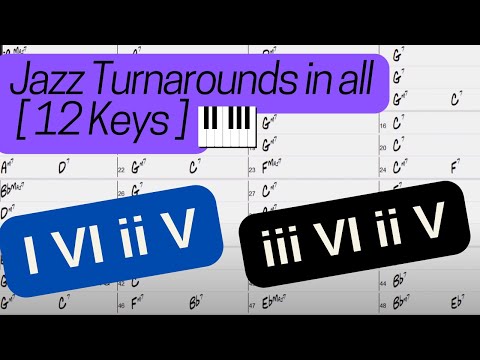 Jazz Turnarounds [ 12 Keys ] I VI ii V and iii VI ii V [ 100bpm ] Chord Progression - Edu series