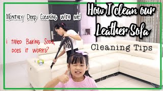 WHITE LEATHER SOFA CLEANING TIPS | BAKING SODA SOFA CLEANING