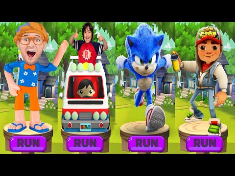 Tag with Ryan vs Sonic Dash vs Subway Surfers vs Blippi Adventure Run Gameplay