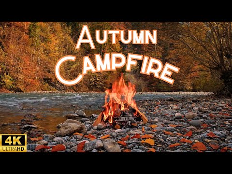 4K Autumn Campfire by the River -3H of Crackling Fire Sounds & Serene Nature Ambience for Relaxation