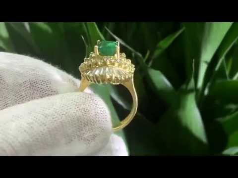18k yellow gold natural Colombian Emerald & Diamond baguette cocktail cluster ring 3.64 carats