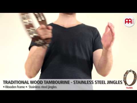 Traditional Wood Tambourine - Stainless Steel Jingles - TA2WB