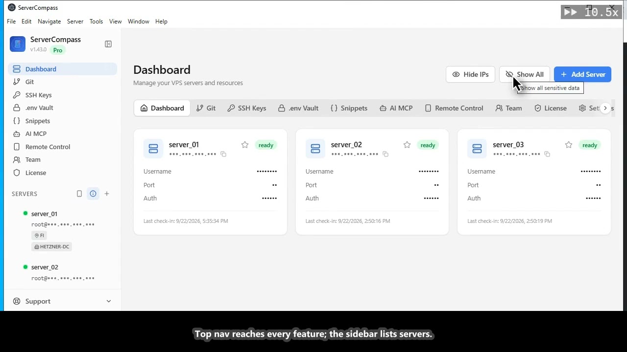 Server Compass Dashboard Tour — Every Feature Fast