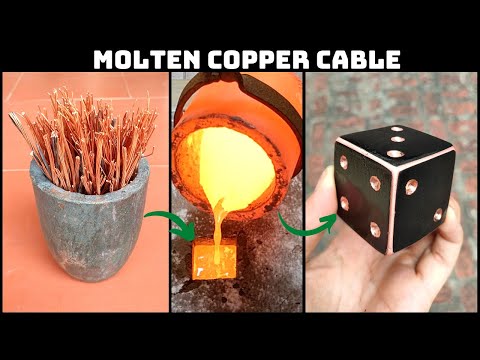 Make dice from copper cable - Copper cable melting - ASMR molten metal   Metal recycling