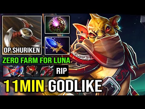 11MIN GODLIKE Zero Farm For Luna -4s CD Shuriken Pro BH with First Item Scepter + Octarine Dota 2