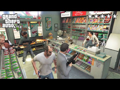 GTA 5 - Franklin, Lamar, Michael, Trevor, Ron and Wade's FIVE STAR COP BATTLE/ESCAPE