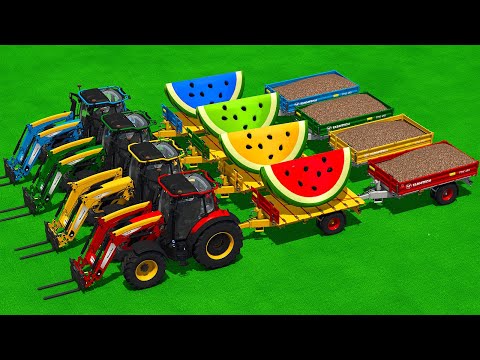 LOAD AND TRANSPORT GIANT WATERMELON SLICES WITH VALTRA TRACTORS - Farming Simulator 25
