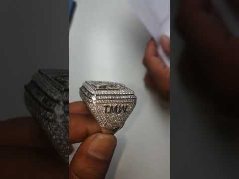 Men's Iced Out Diamond Rings White Gold Real Diamond Custom Name Ring