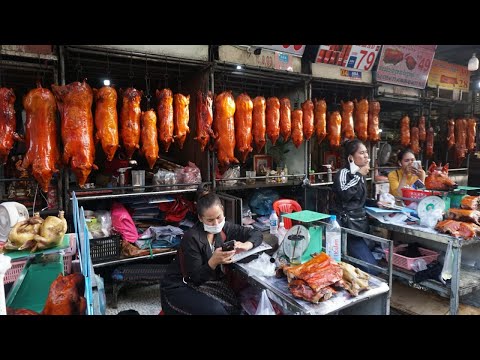 Walk Around Street Market Food @Orussey Vegetables Market - Evening Orussey Activities of Vendors