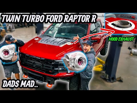 We Shoved TWIN TURBOS Though Brand New FORD RAPTOR R Hood! *DAD LOST IT!*