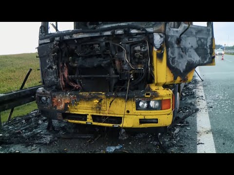 Removing the burned-out wreck from the highway wasn't easy! #Road_Help