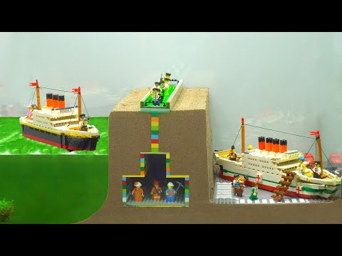 Lego Dam Breach Experiment - Titanic & Britannic Lego Ship Failure & LEGO Underground Mine Flooding