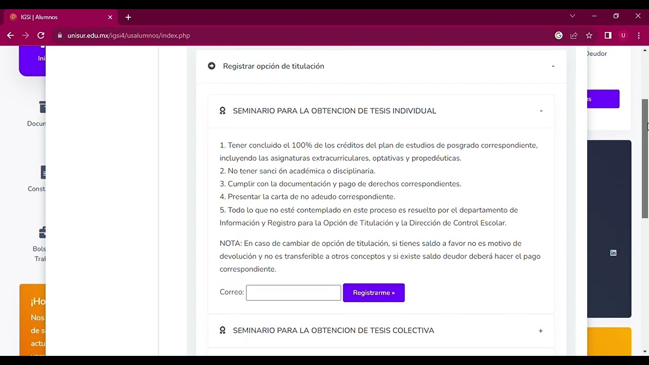 ¿Cómo registrar mi opción de Titulación?