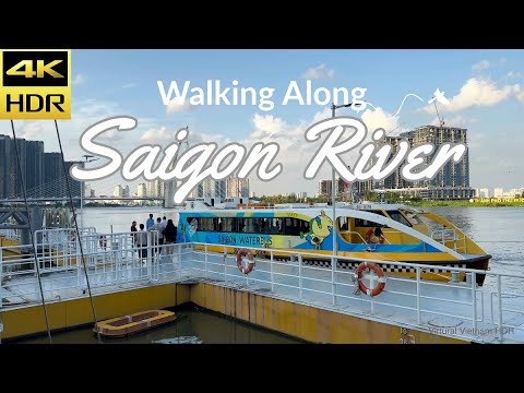 Caminhe ao longo do rio Saigon na cidade de Ho Chi Minh (final da tarde) - Vietnã 2023 | 4K HDR