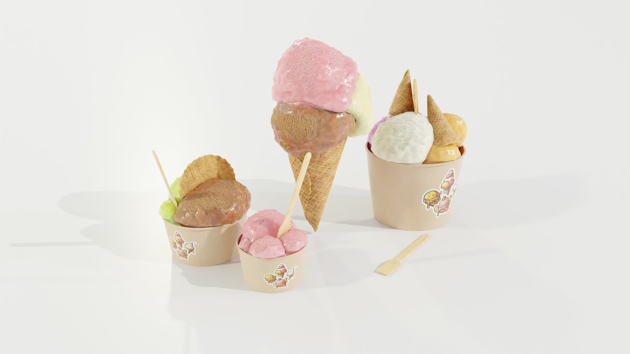 Ice Cream Cone and Cups 3D Model