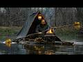 3 Days SOLO Floating Camp On Rainy Lake Cooking Rain Complete Silence