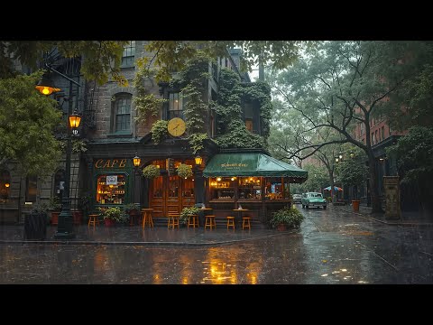 Rainy Day Street Jazz at Cozy Outdoor Coffee Shop ☕ Vintage Vibes & Smooth Jazz for Soothe Your Mind