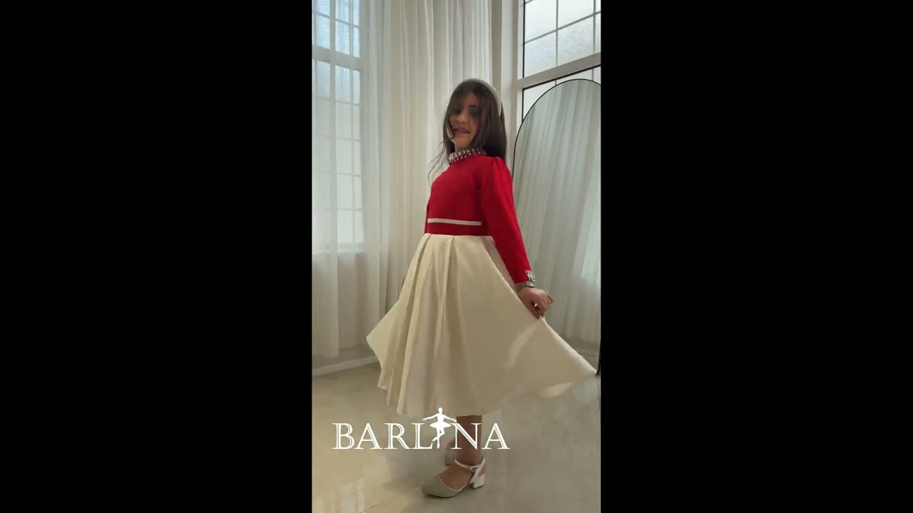 Elegant red and white girl's dress - 8 years