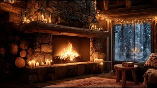 Cozy Log Cabin Blizzard Ambience, Crackling Fireplace and Snowstorm for Studying & Relaxing