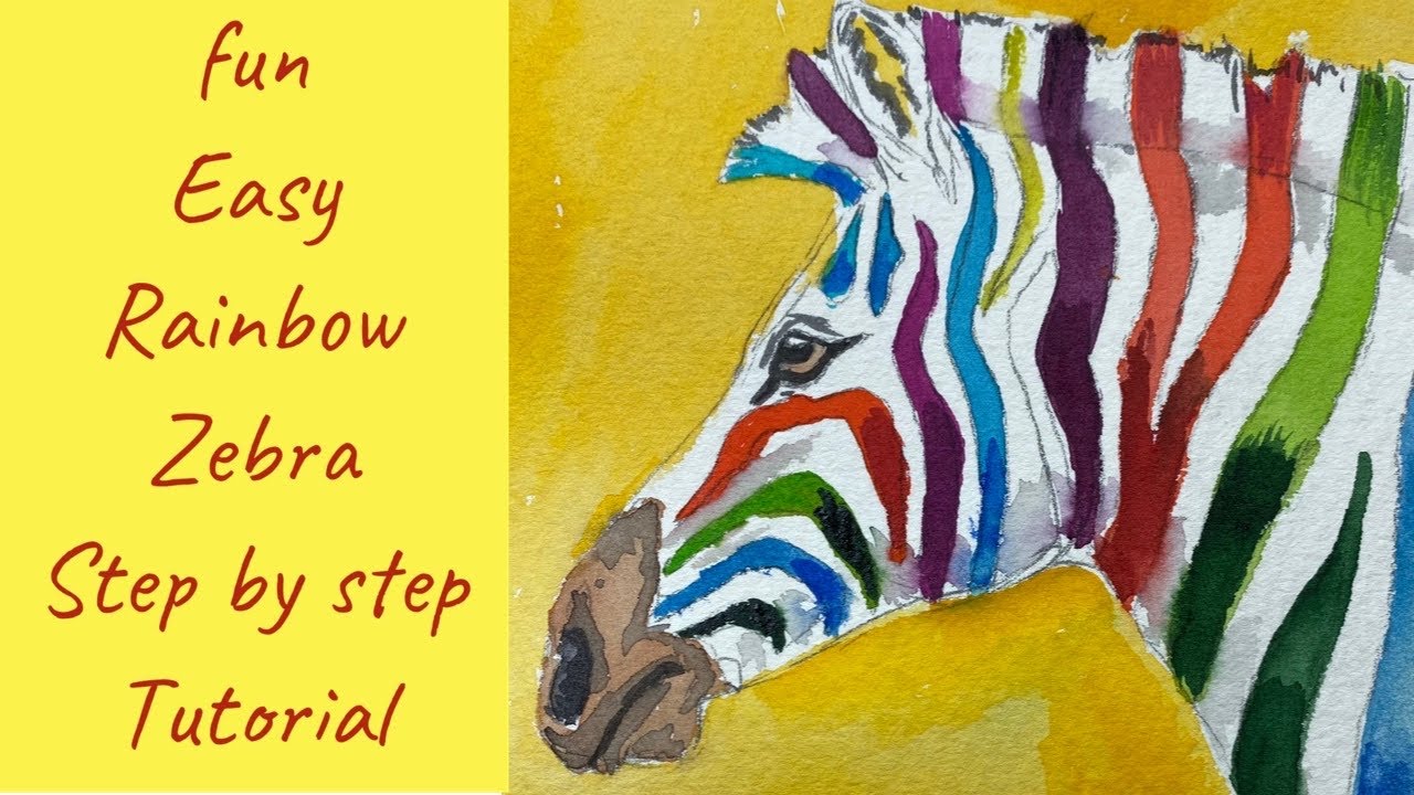 Fun easy rainbow zebra painting , step by step