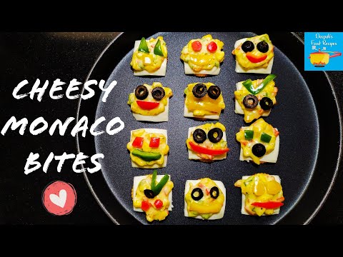 Cheesy Monaco Bites Recipe | Monaco Biscuit Toppings | Healthy Snacks Ideas | Party Appetizers