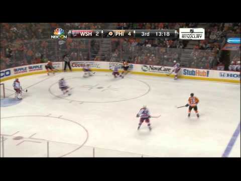 Alex Ovechkin shot thru goalie glove goal 4-2 Washington Capitals vs Philadelphia Flyers  3/5/14