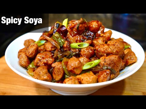 SPICY CHILLI SOYA CHUNKS RECIPE (SUPER QUICK & EASY) | SOYABEAN DRY RECIPE