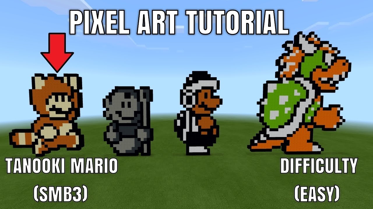 Minecraft Pixel Art Tutorial - Tanooki Mario (SMB3)