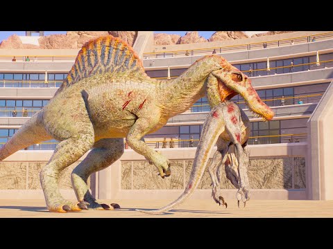 SPINOSAURUS vs LARGE & MEDIUM CARNIVORE BATTLE ROYAL IN BATTLE ARENA - Jurassic World Evolution 2