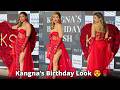 Glamorous Kangna Sharma Makes A Sizzling Entry In A Rosy Red Gown At Her Birthday Bash