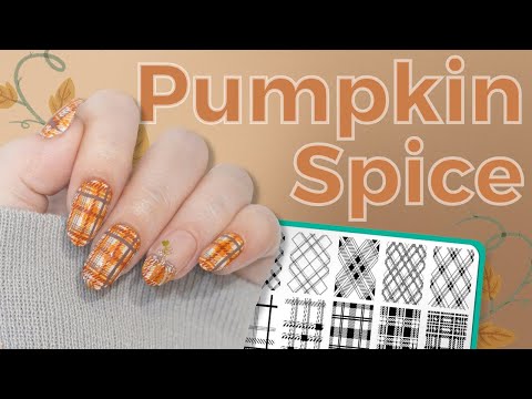 TRIPLE STAMPING: Pumpkin Plaid Nails | 1-Minute Maniology