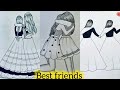 best friend drawings easy step by step girl | bestie cute 3 bff drawings