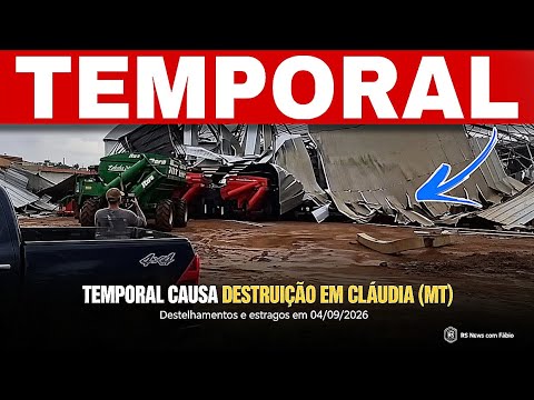 🚨FORTE TEMPORAL causa DESTRUIÇÃO em CLÁUDIA (MT)! DESTELHAMENTOS e ESTRAGOS-sexta(04) 