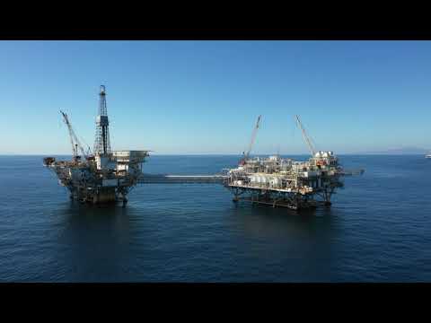 Oil platforms Elly and Ellen off the coast of Southern California.