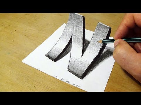 Drawing Letter N with Pencil - 3D Art on Paper by Vamos