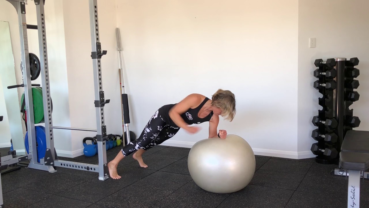 Fitball single arm plank forearm