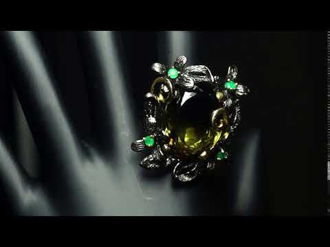 Серебряное кольцо с натуральными Ониксами и Лимонным кварцем 18р видео
