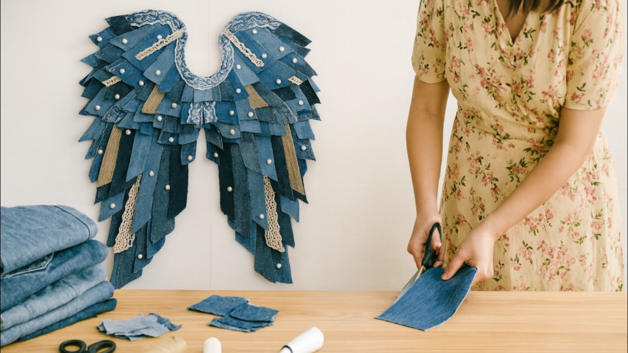 Old Jeans? Turn Them into Angel Wings Wall Art! 🪽