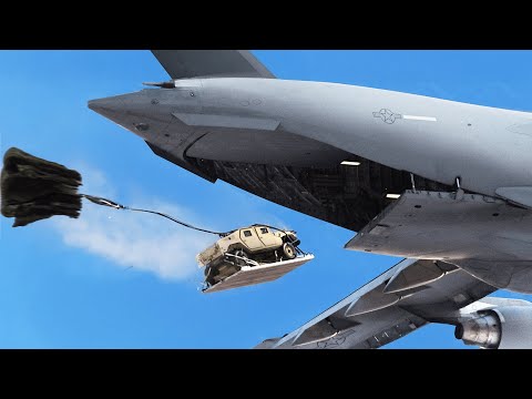 US C-17 Drops Massive Humvees at Crazy Speed From 5000 Feet
