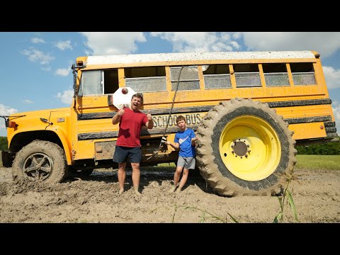 Driving Monster Truck School Bus in Mud and Water