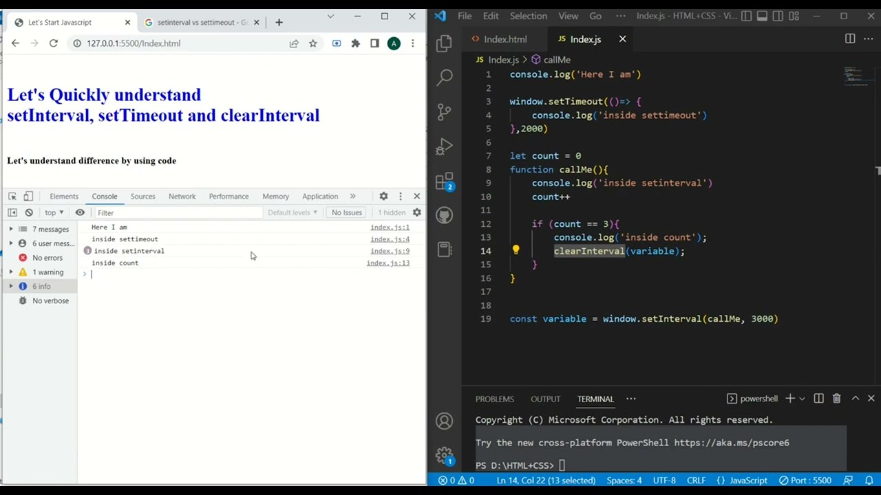 setinterval vs settimeout vs clearInterval -- Javascript Basics