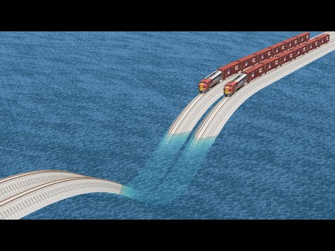 Impossible Water Pothole Rail Tracks Vs Trains Crossing Giant Pit - BeamNG.Drive