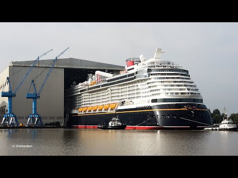 DISNEY DESTINY ship launch | spectacular float out at MEYER WERFT shipyard Papenburg | 4K-Video