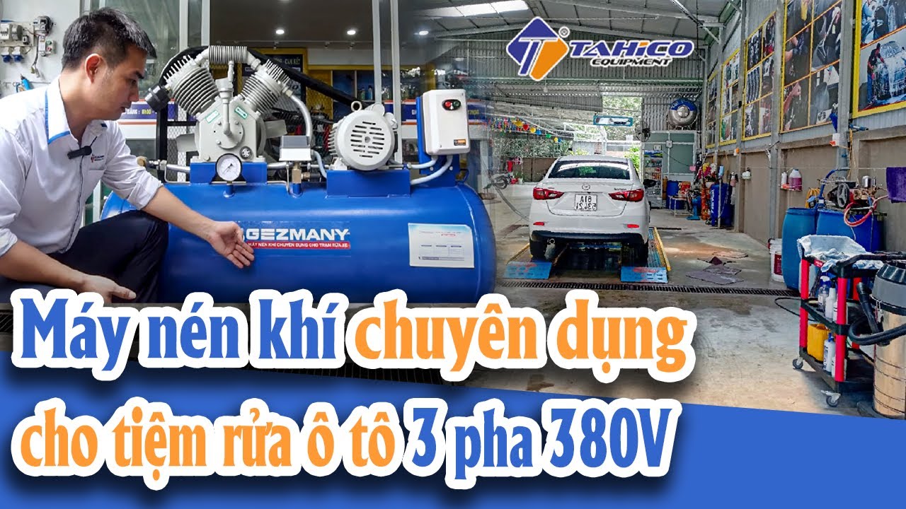 Máy nén khí cho tiệm rửa xe ô tô 2 cầu nâng 1 trụ GZ1000 10HP 19
