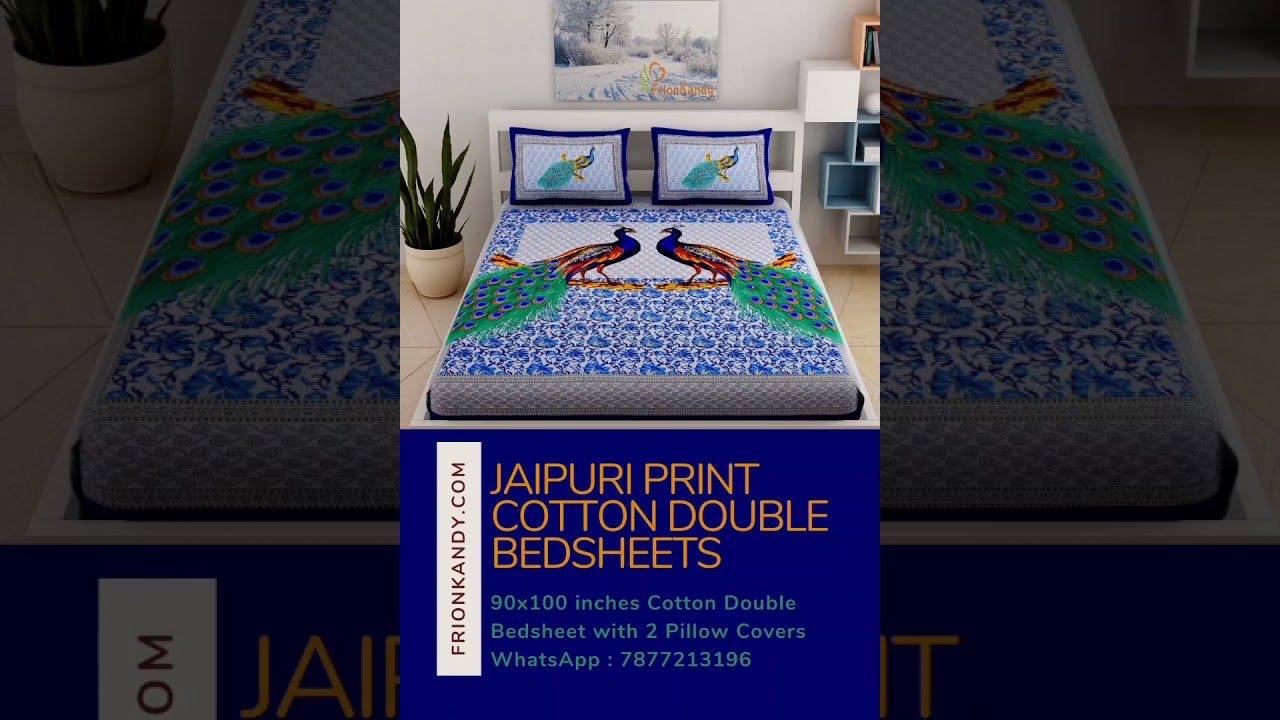 @FrionKandy || Jaipuri Print Cotton Double Bedsheet with 2 Pillow Covers || Peacock Print Collection
