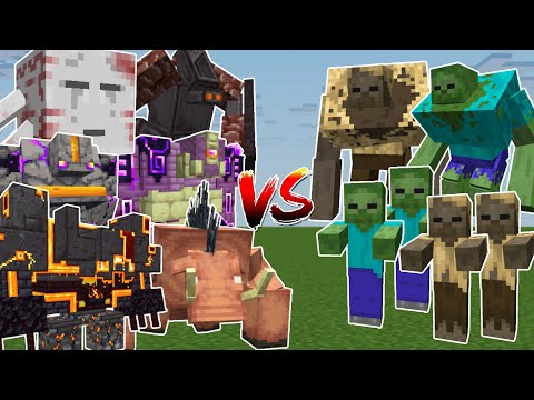 SquareEyes - NETHER & END BOSSES vs ZOMBIE MOBS TEAM (Minecraft Mob Battle)