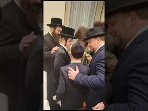 Munkatcher Rebbe Greeting Guest At His Grandson's Bar Mitzvah In Munkatch, Hungary  - Nissan 5783