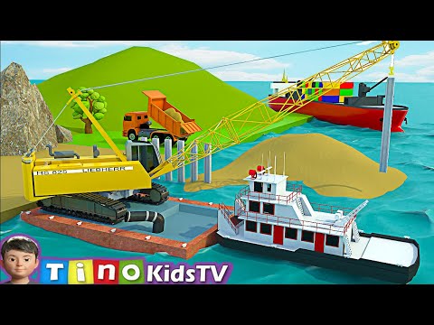 Dump Trucks  and Crawler Crane Truck for Kids | Sea Port Harbor Construction